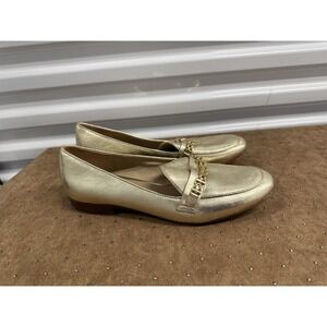 TORY BURCH‎ Gemini Link Loafers Shoes Women's 10M Gold Leather Slip On Designer